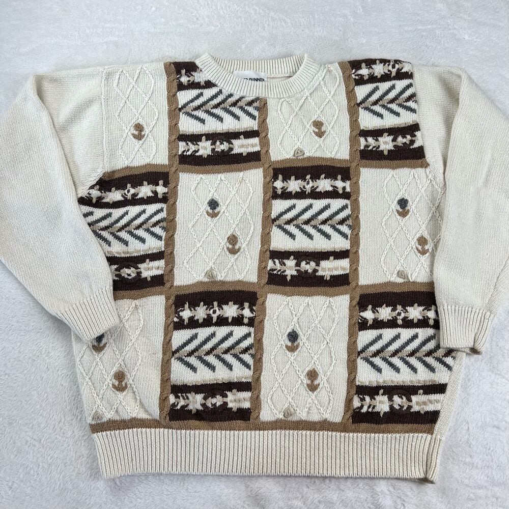 Alfred Dunner Vintage Fall Sweater Heavy Knit Women's size XL Off white Brown